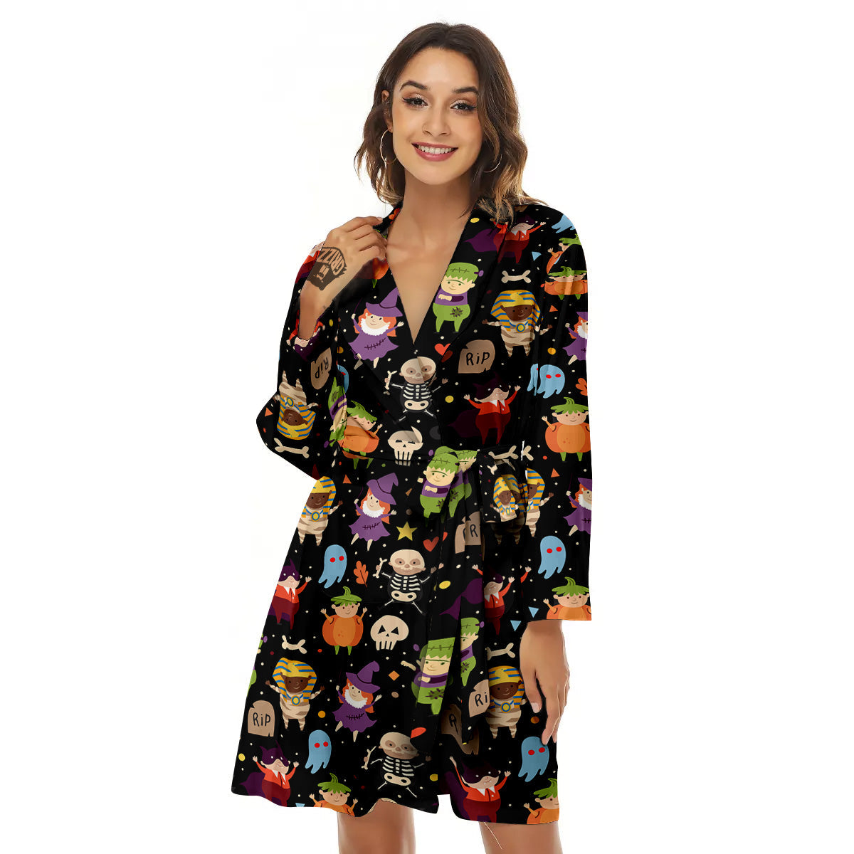 Cute Children Halloween Print Pattern Women's Robe-grizzshop
