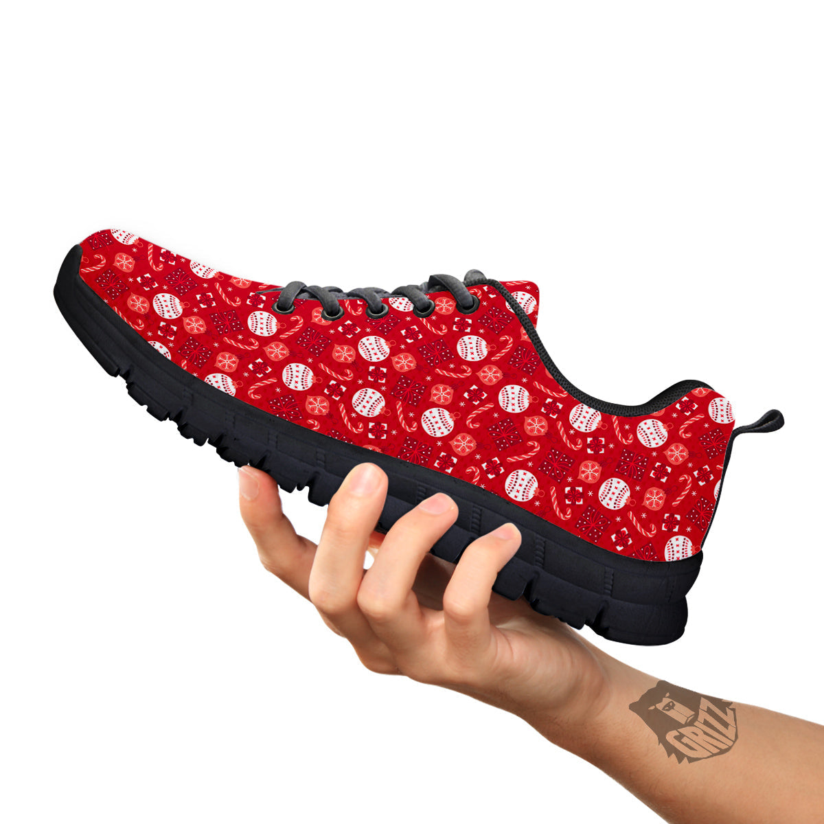 Cute Christmas Elements Print Pattern Black Sneaker-grizzshop