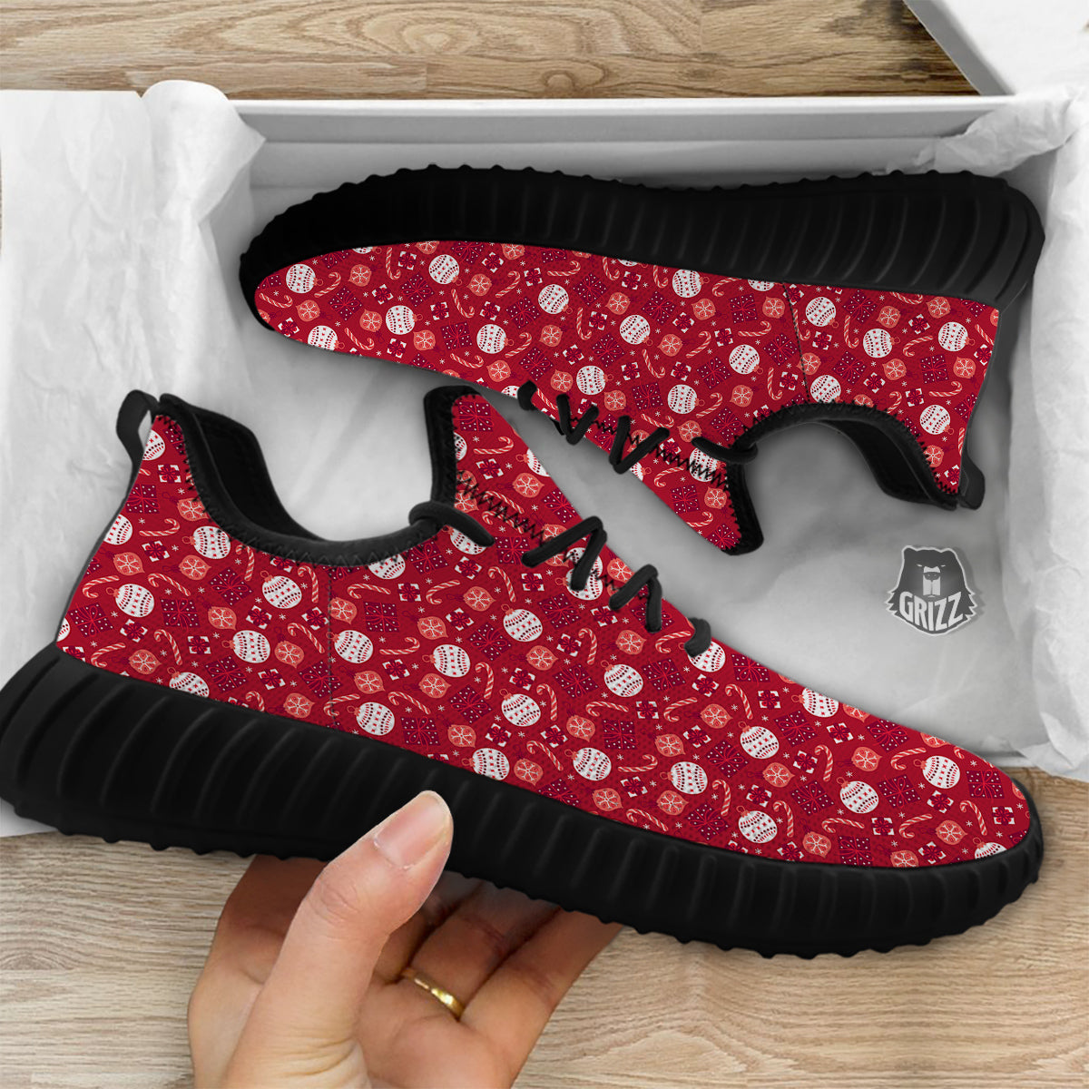 Cute Christmas Elements Print Pattern Black Walking Shoes-grizzshop