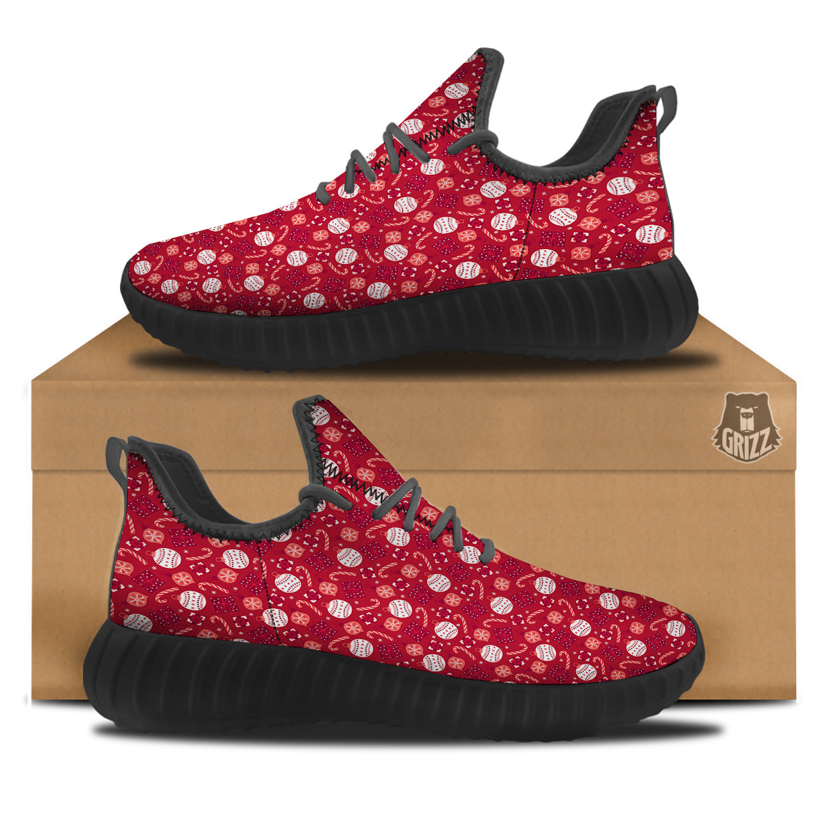 Cute Christmas Elements Print Pattern Black Walking Shoes-grizzshop