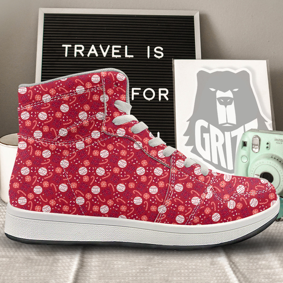 Cute Christmas Elements Print Pattern High Top Sneakers-grizzshop