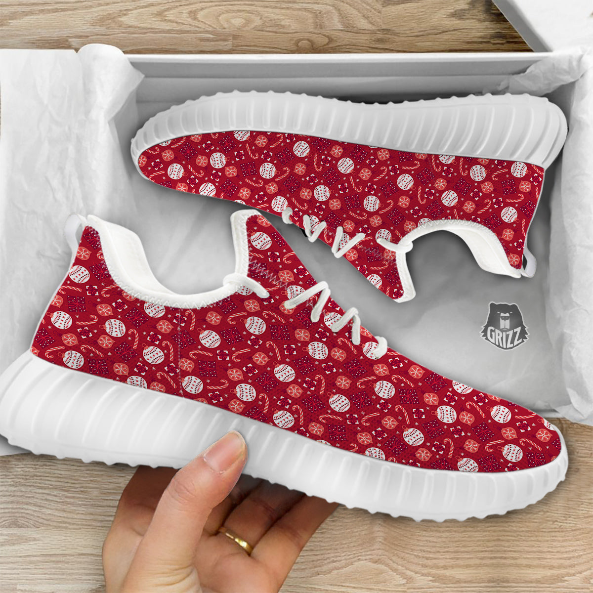 Cute Christmas Elements Print Pattern White Walking Shoes-grizzshop