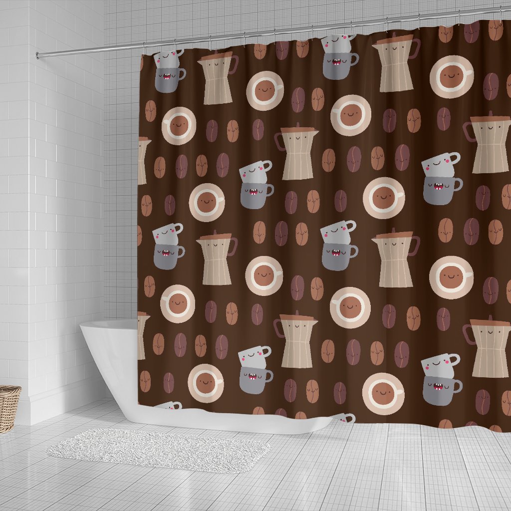 Cute Coffee Pattern Print Bathroom Shower Curtain-grizzshop