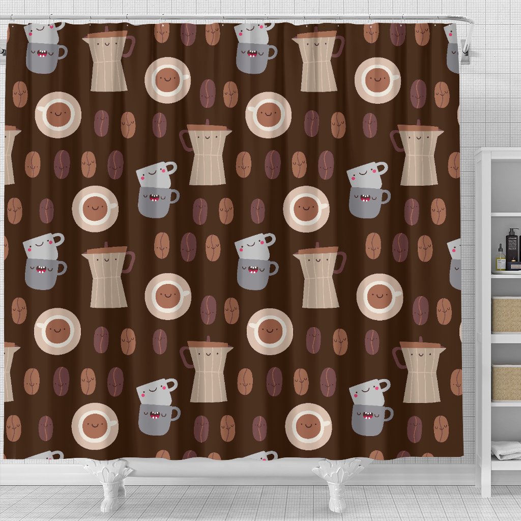 Cute Coffee Pattern Print Bathroom Shower Curtain-grizzshop