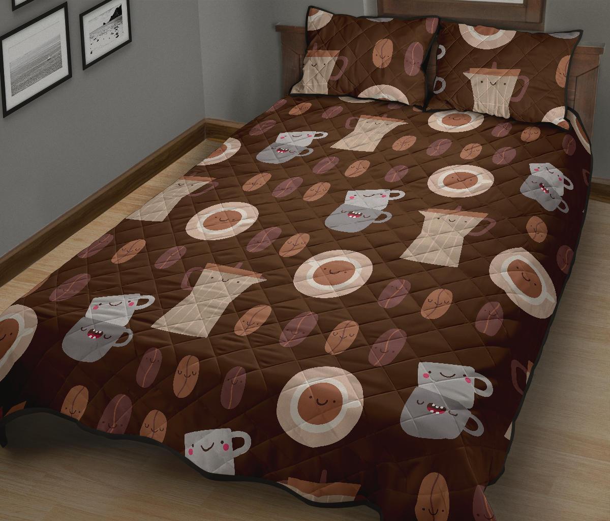 Cute Coffee Pattern Print Bed Set Quilt-grizzshop
