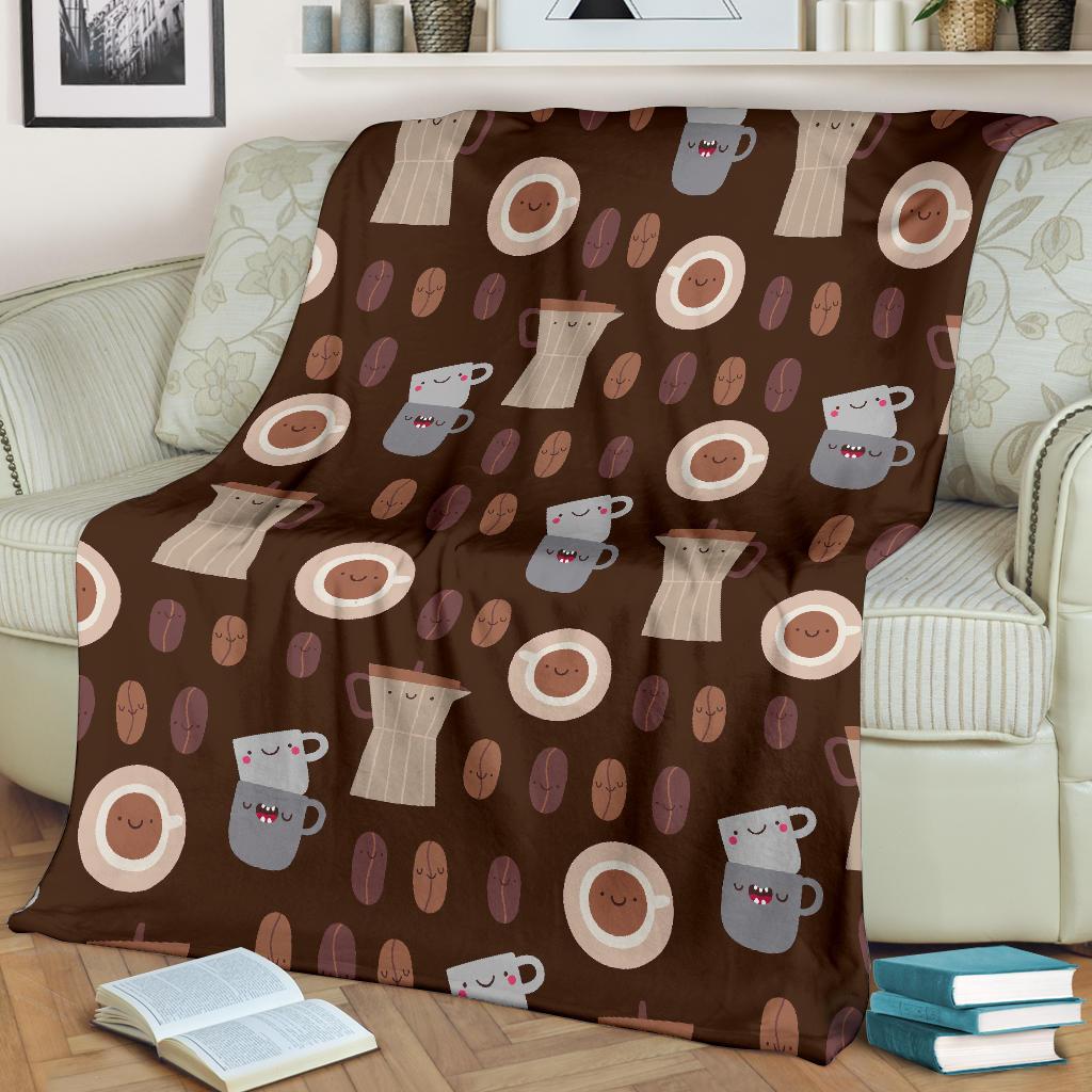 Cute Coffee Pattern Print Blanket-grizzshop