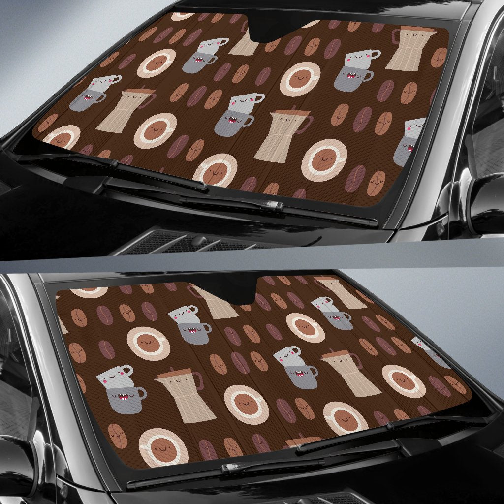 Cute Coffee Pattern Print Car Sun Shade-grizzshop