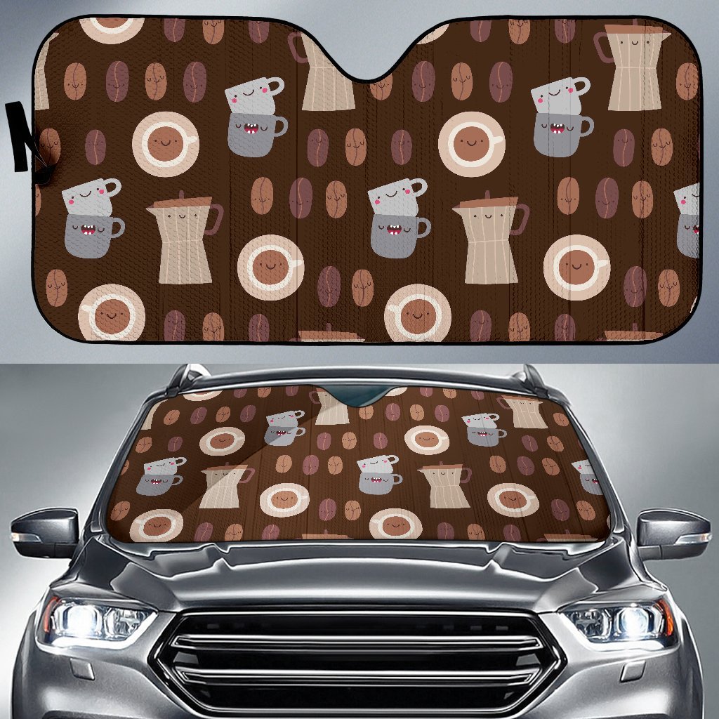 Cute Coffee Pattern Print Car Sun Shade-grizzshop