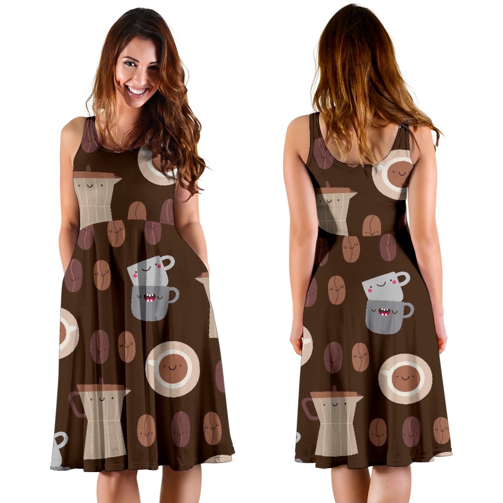 Cute Coffee Pattern Print Dress-grizzshop