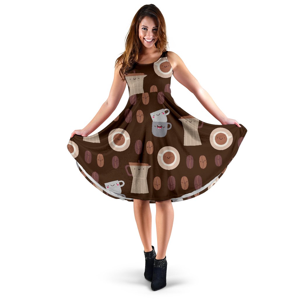 Cute Coffee Pattern Print Dress-grizzshop
