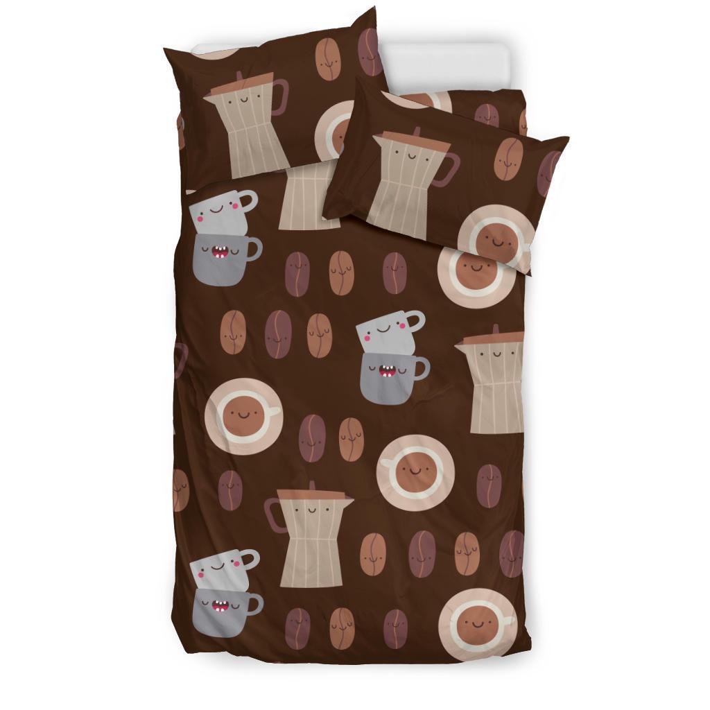 Cute Coffee Pattern Print Duvet Cover Bedding Set-grizzshop