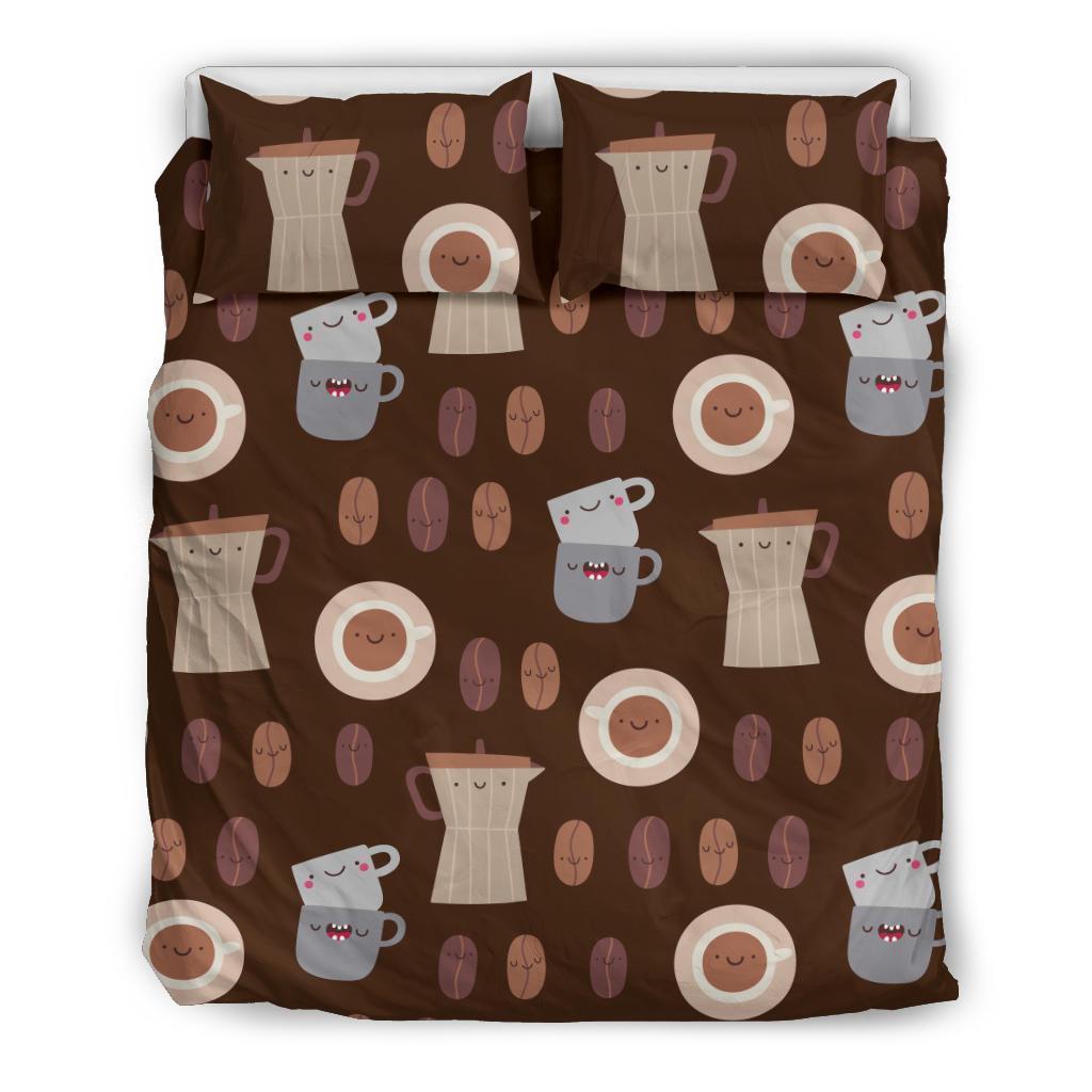 Cute Coffee Pattern Print Duvet Cover Bedding Set-grizzshop