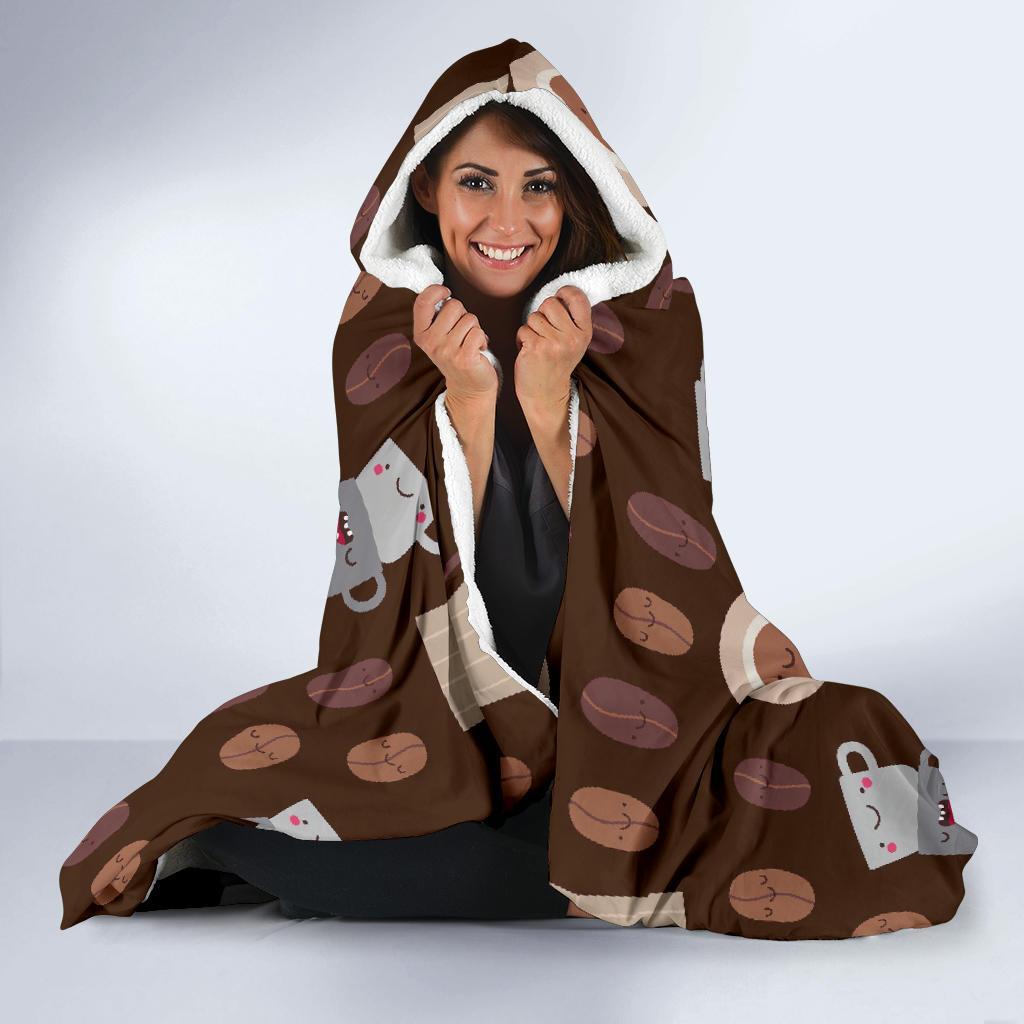 Cute Coffee Pattern Print Hooded Blanket-grizzshop