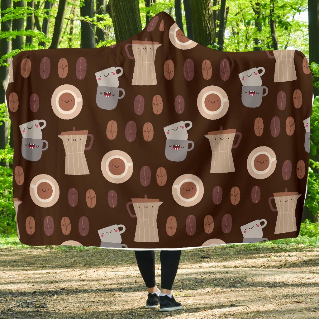 Cute Coffee Pattern Print Hooded Blanket-grizzshop