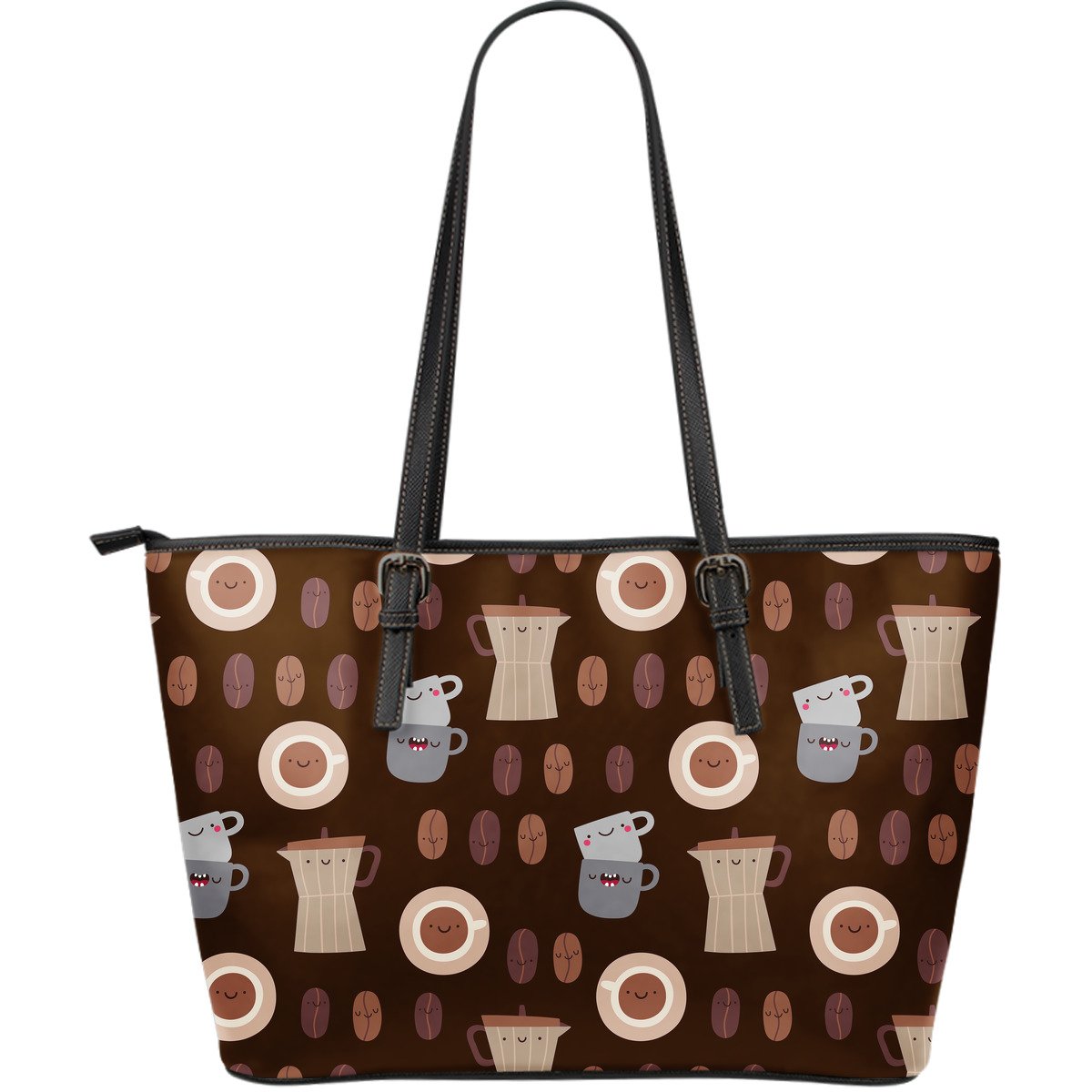 Cute Coffee Pattern Print Leather Tote Bag-grizzshop