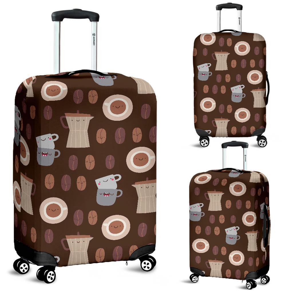 Cute Coffee Pattern Print Luggage Cover Protector-grizzshop