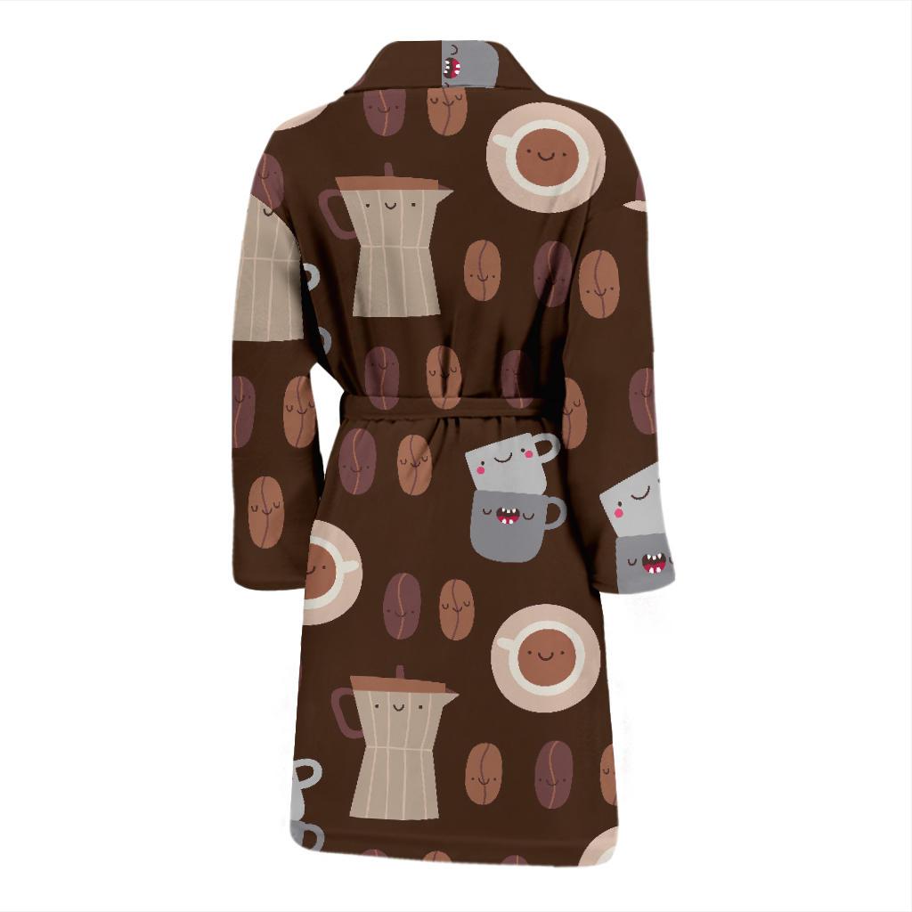 Cute Coffee Pattern Print Men Long Robe-grizzshop