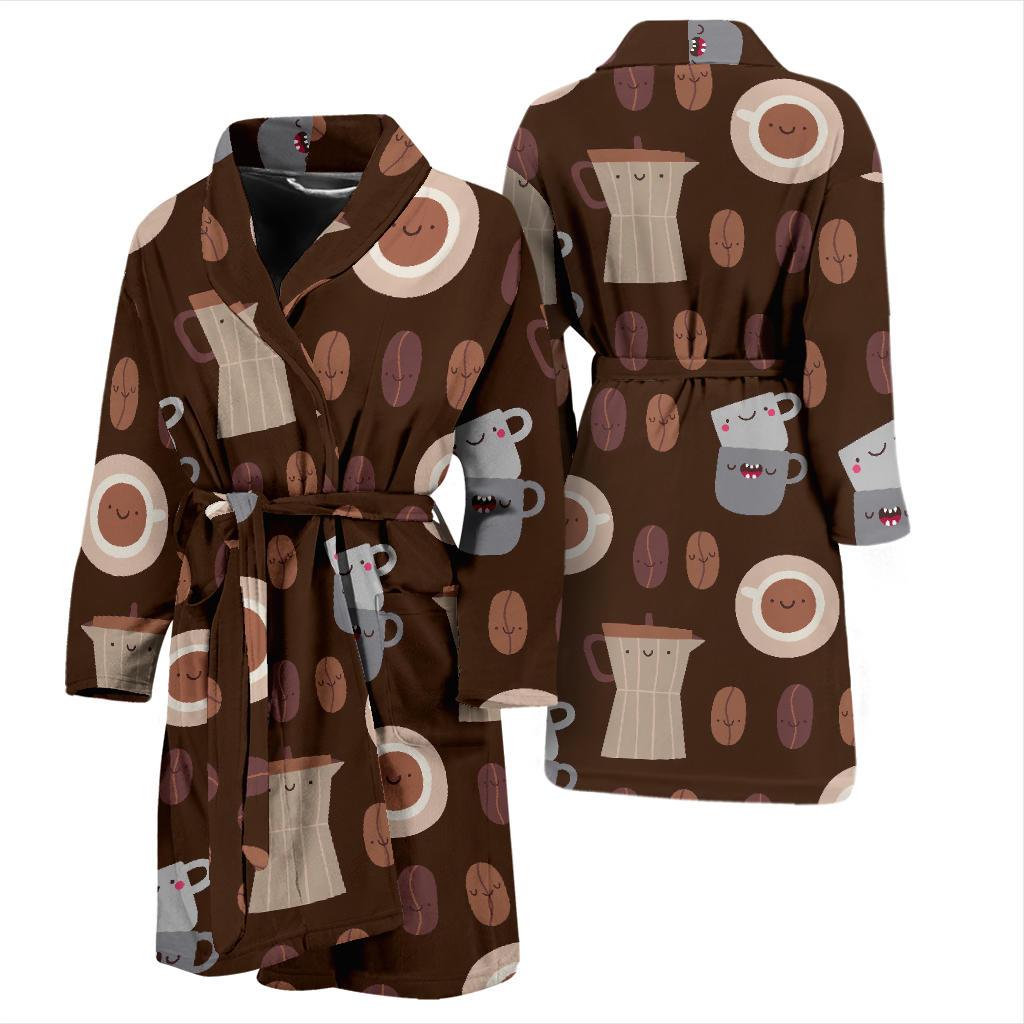 Cute Coffee Pattern Print Men Long Robe-grizzshop