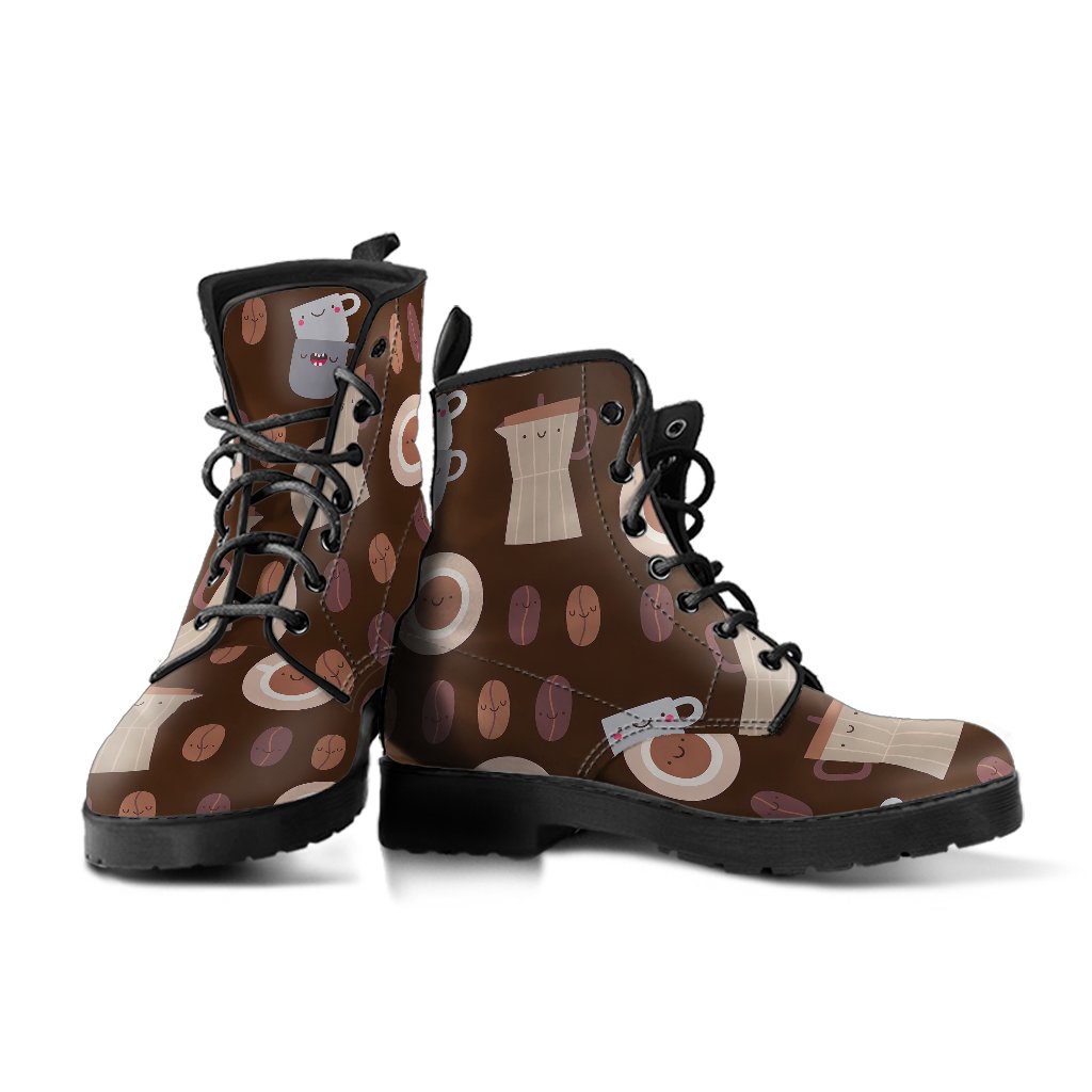 Cute Coffee Pattern Print Men Women Leather Boots-grizzshop
