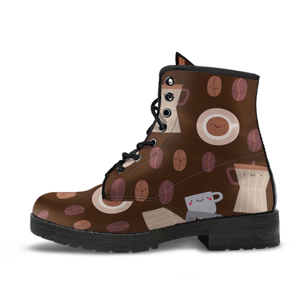 Cute Coffee Pattern Print Men Women Leather Boots-grizzshop