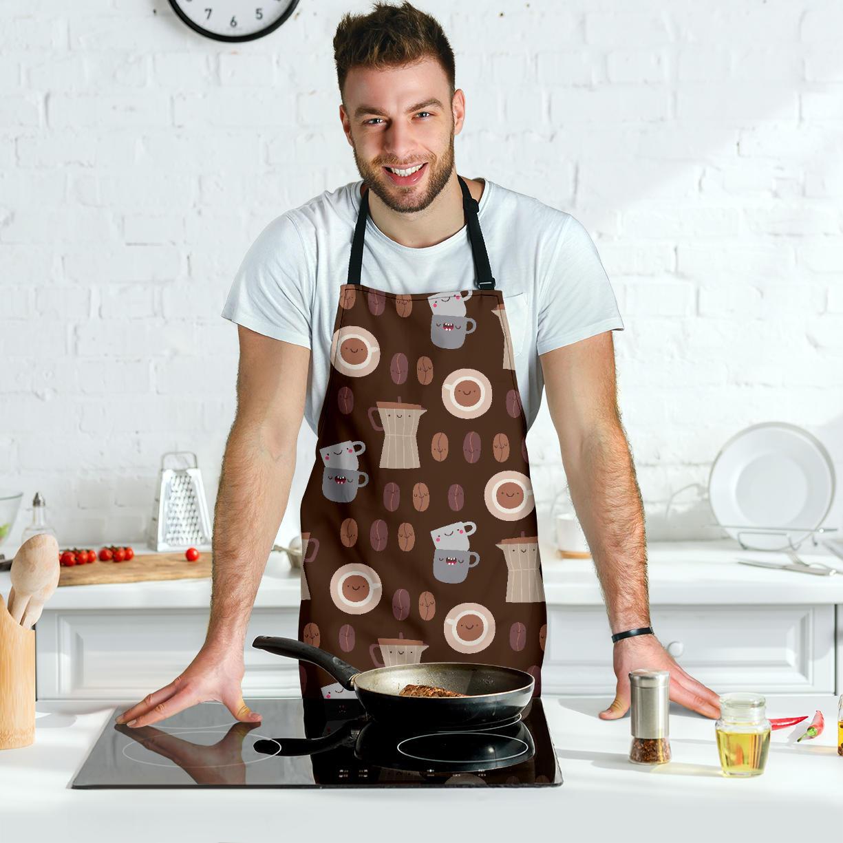 Cute Coffee Pattern Print Men's Apron-grizzshop