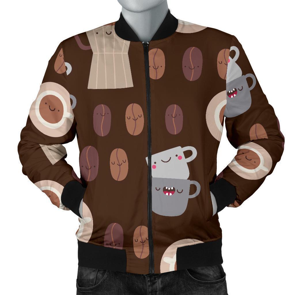 Cute Coffee Pattern Print Men's Bomber Jacket-grizzshop