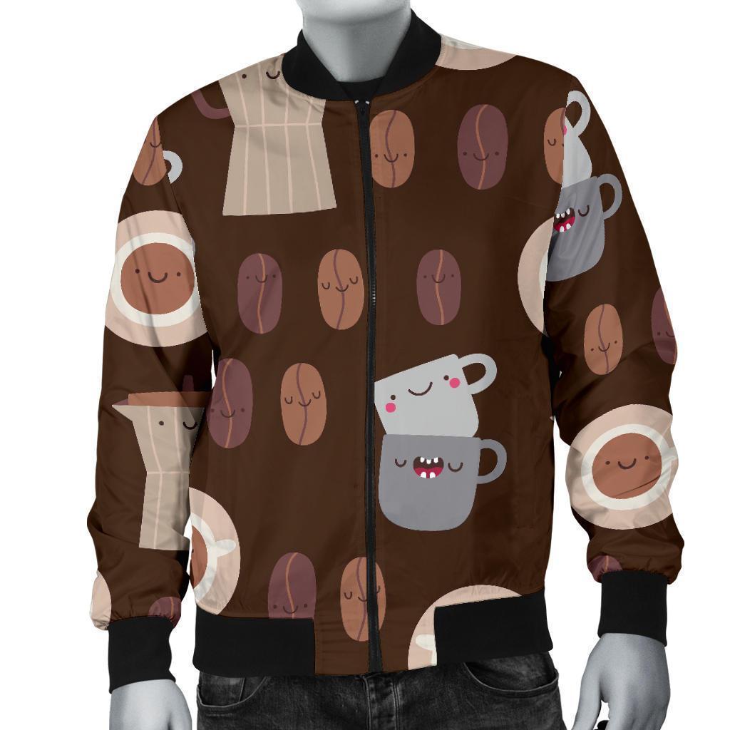 Cute Coffee Pattern Print Men's Bomber Jacket-grizzshop