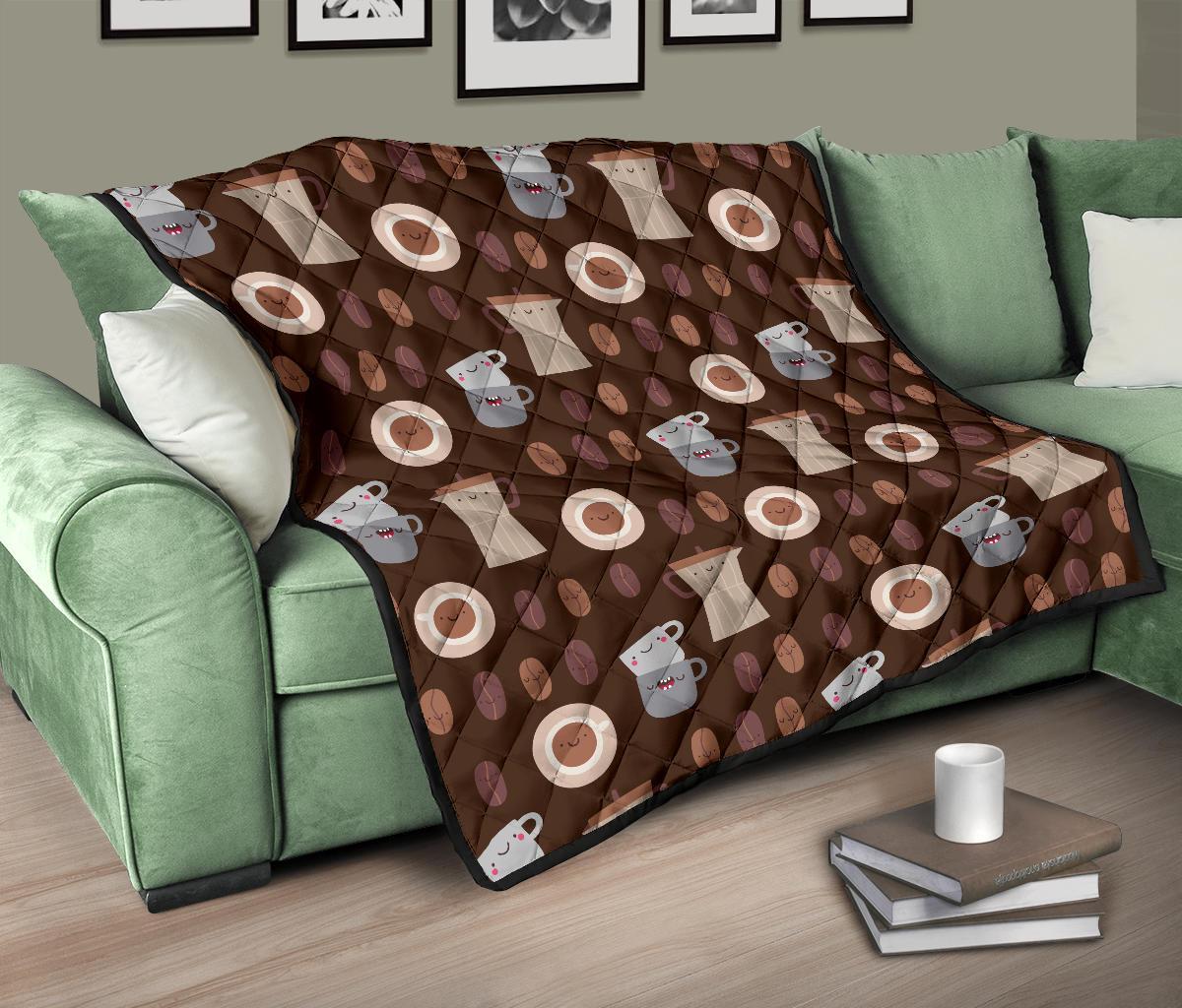 Cute Coffee Pattern Print Quilt-grizzshop