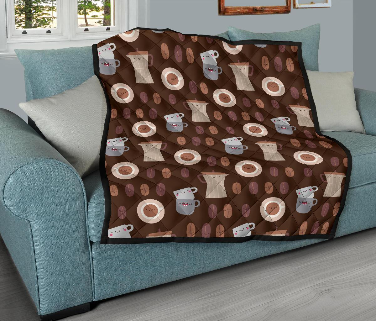 Cute Coffee Pattern Print Quilt-grizzshop