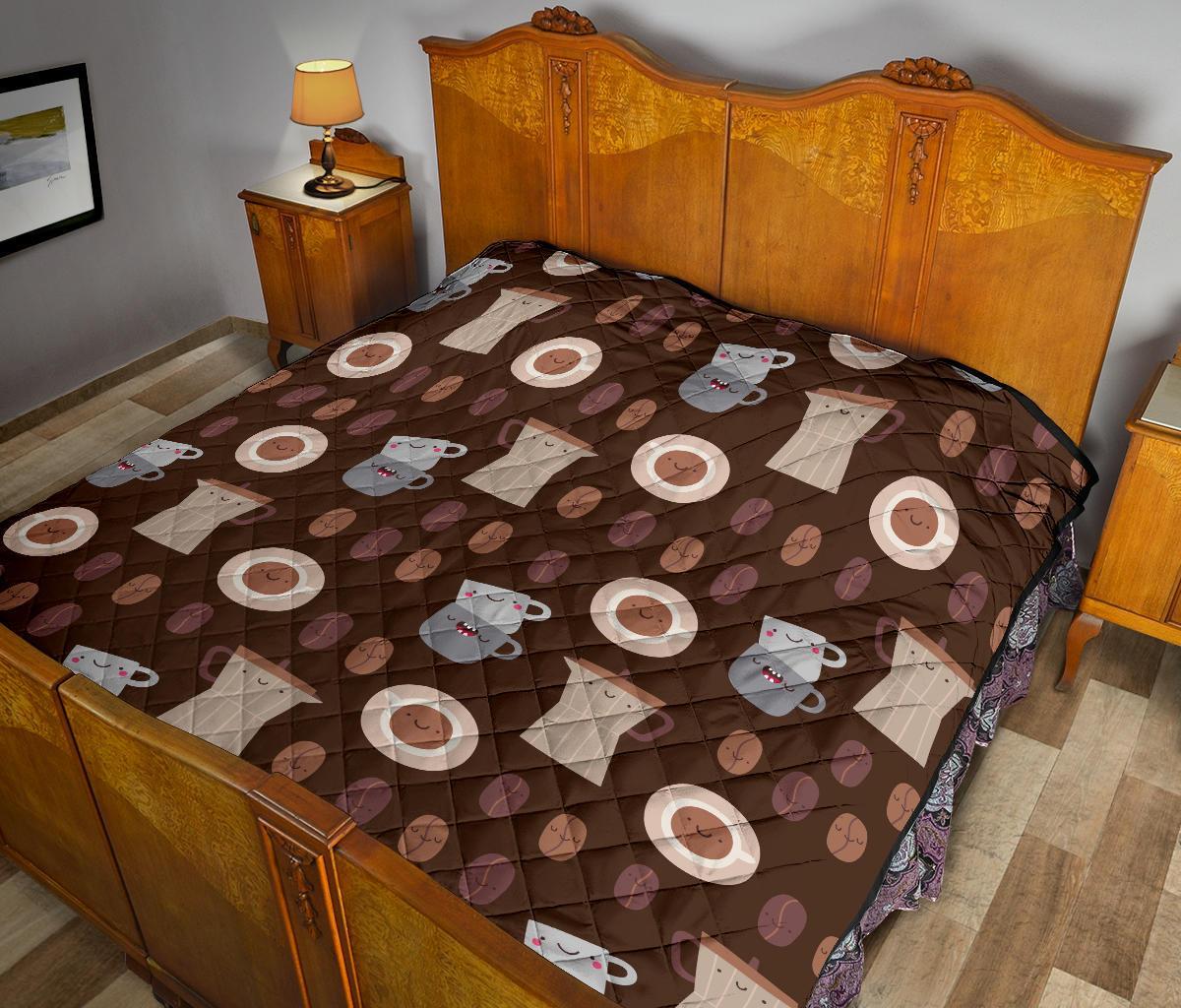 Cute Coffee Pattern Print Quilt-grizzshop