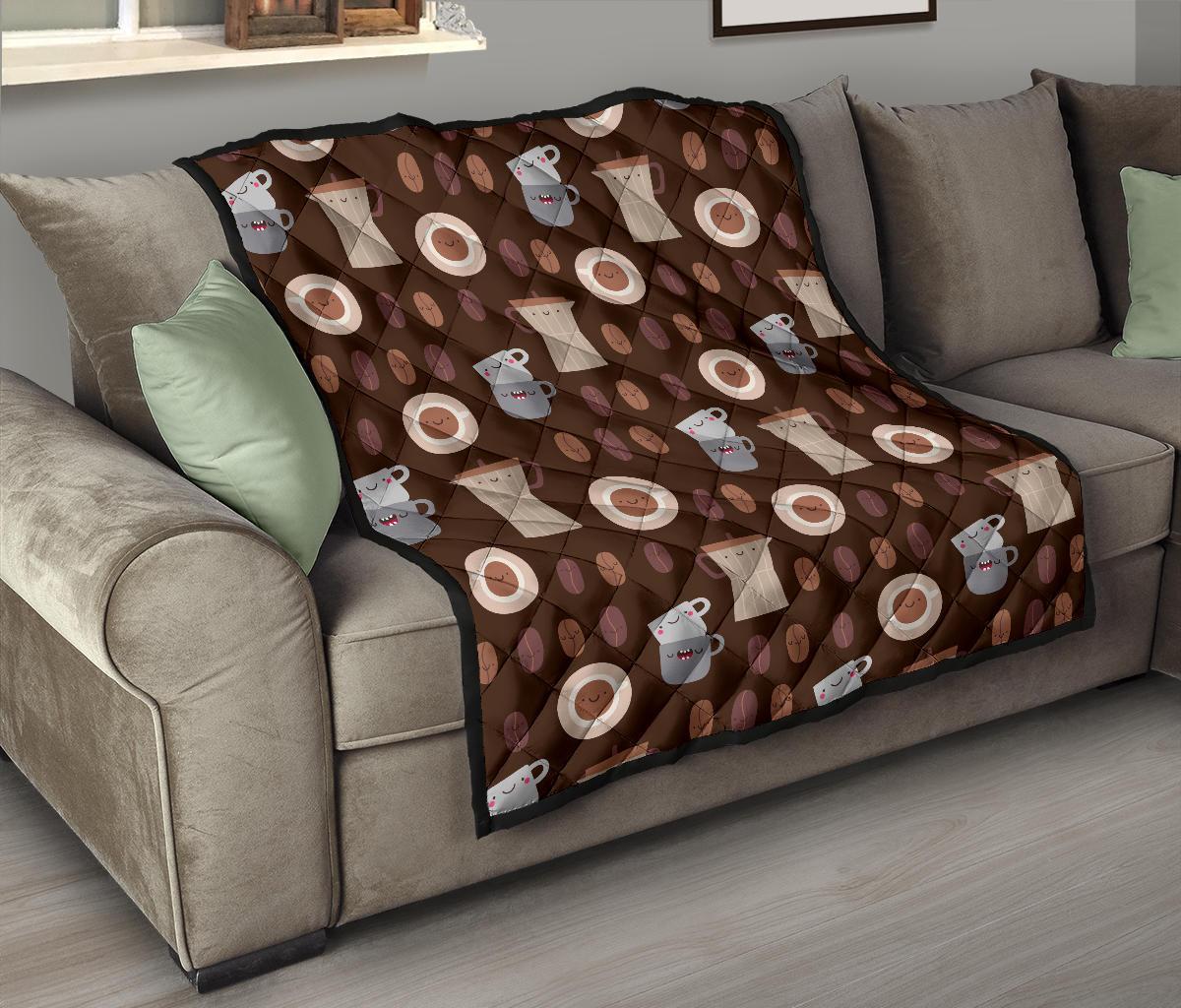 Cute Coffee Pattern Print Quilt-grizzshop