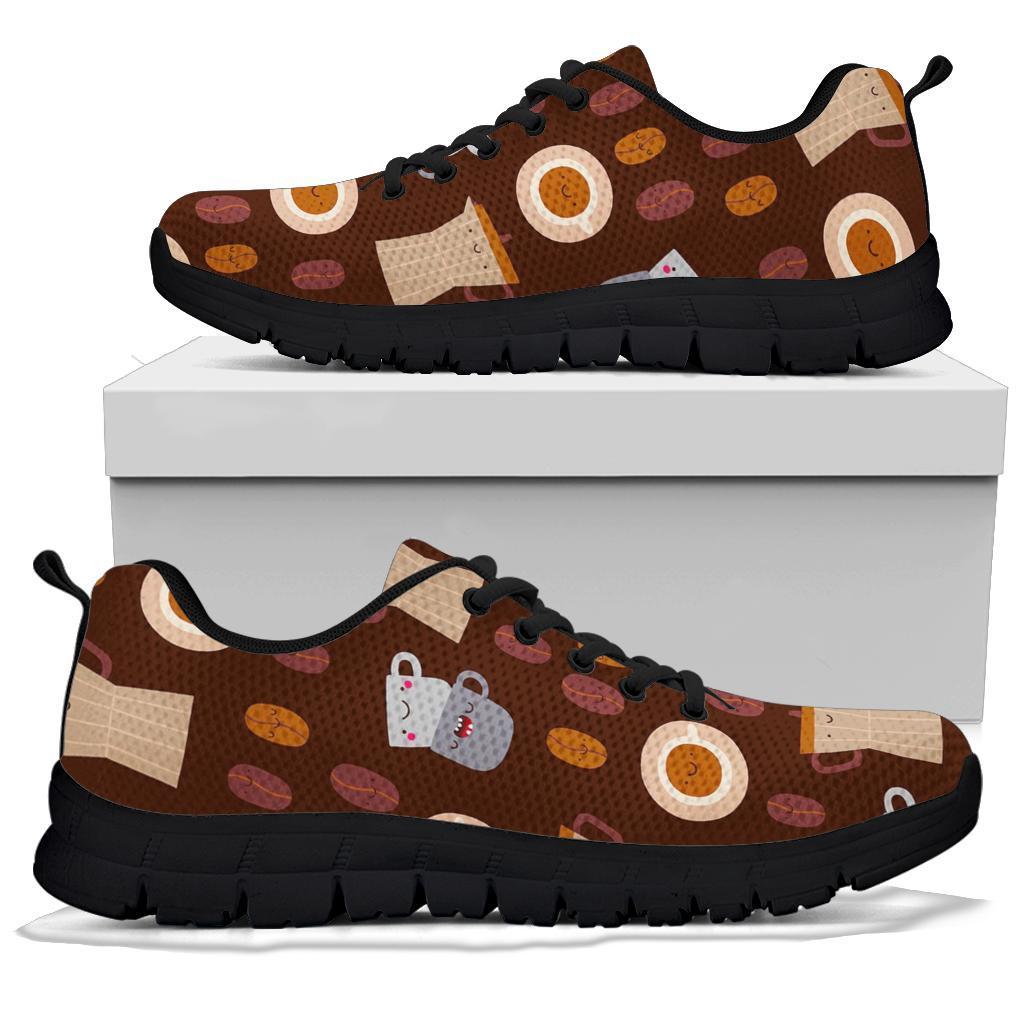 Cute Coffee Pattern Print Sneaker Shoes For Men Women-grizzshop