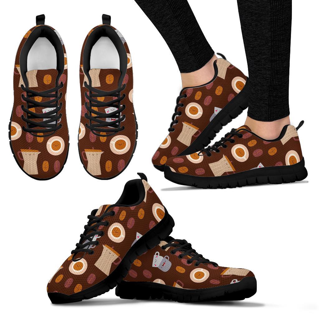 Cute Coffee Pattern Print Sneaker Shoes For Men Women-grizzshop