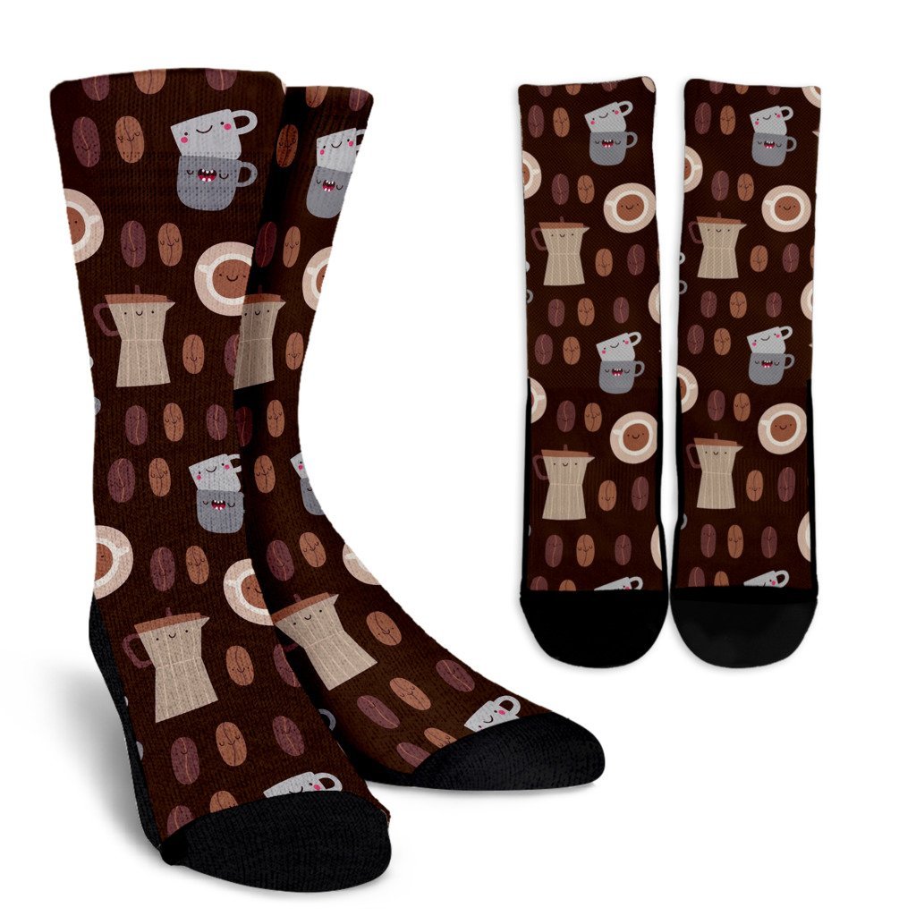 Cute Coffee Pattern Print Unisex Crew Socks-grizzshop