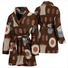 Cute Coffee Pattern Print Women Long Robe-grizzshop