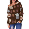 Cute Coffee Pattern Print Women Off Shoulder Sweatshirt-grizzshop