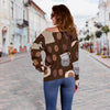 Cute Coffee Pattern Print Women Off Shoulder Sweatshirt-grizzshop