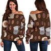 Cute Coffee Pattern Print Women Off Shoulder Sweatshirt-grizzshop