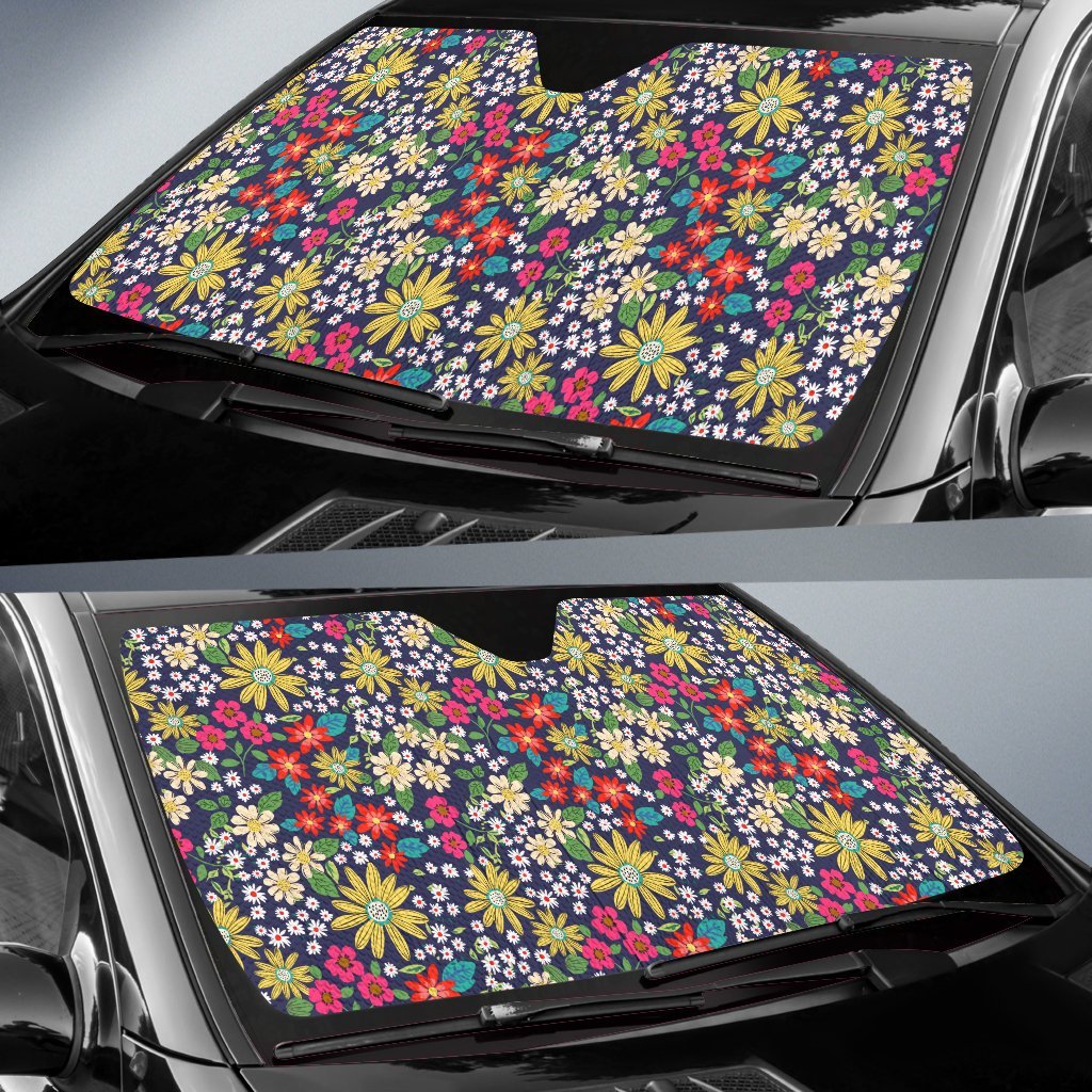 Cute Colorful Daisy Pattern Print Car Sun Shade-grizzshop