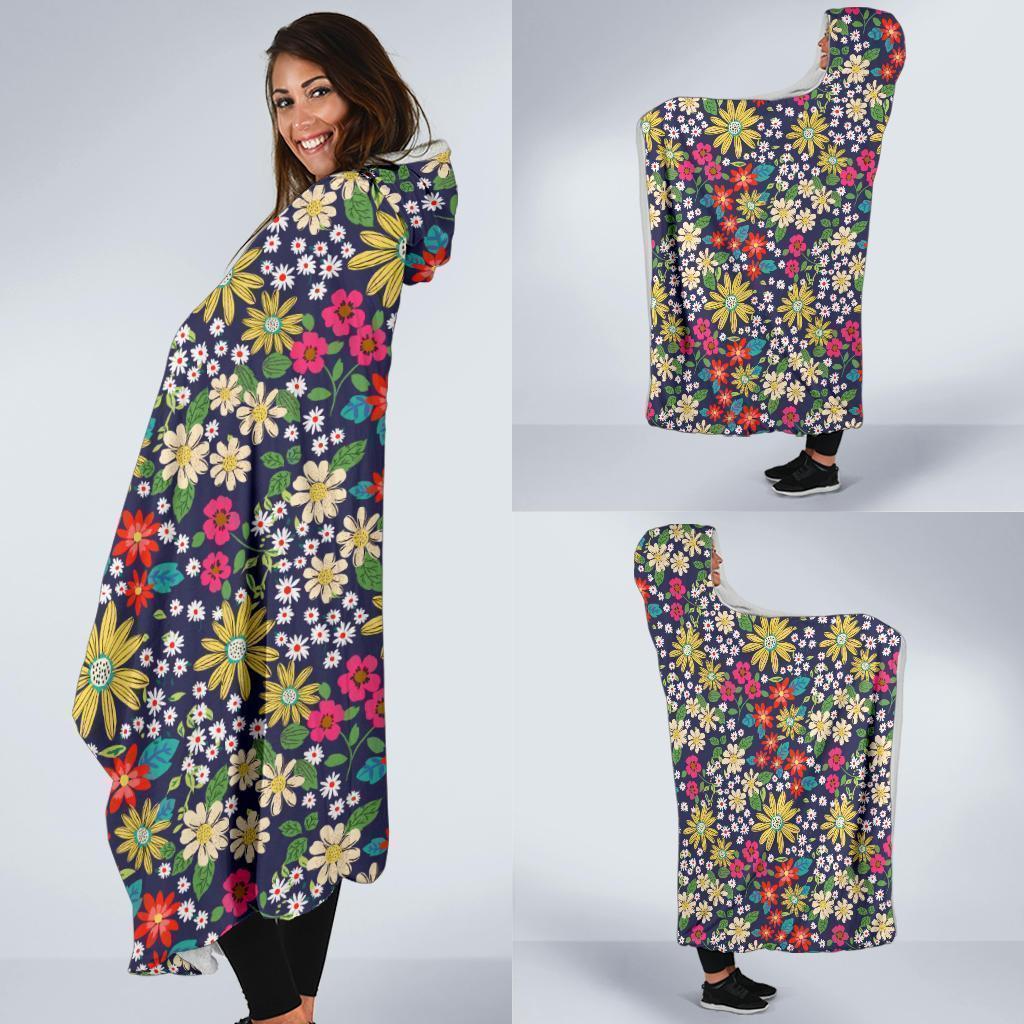 Cute Colorful Daisy Pattern Print Hooded Blanket-grizzshop