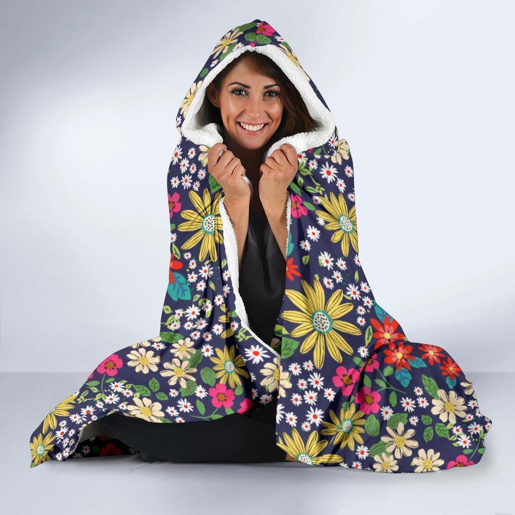 Cute Colorful Daisy Pattern Print Hooded Blanket-grizzshop