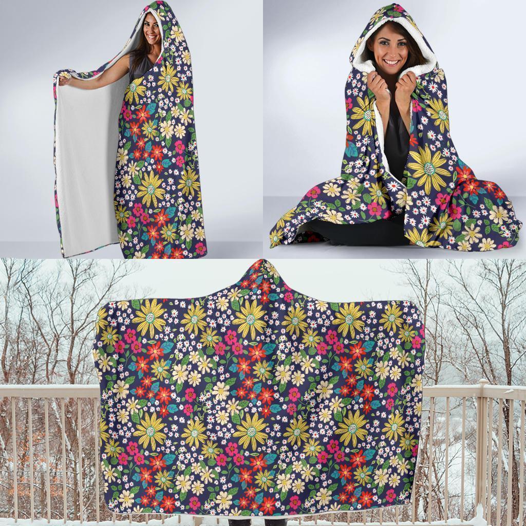 Cute Colorful Daisy Pattern Print Hooded Blanket-grizzshop