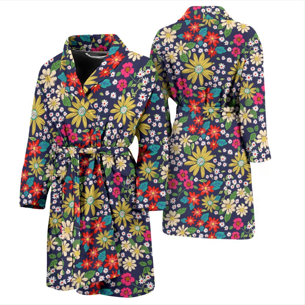 Cute Colorful Daisy Pattern Print Men Long Robe-grizzshop