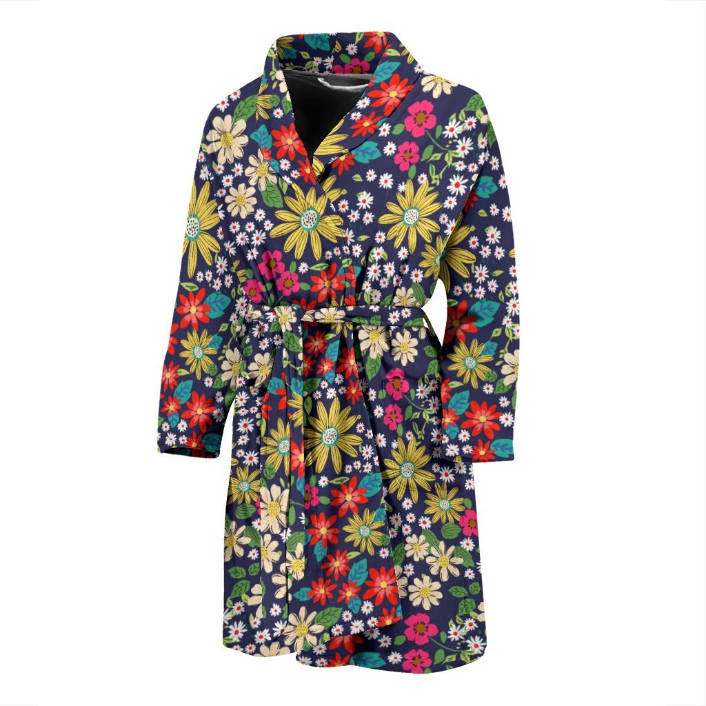 Cute Colorful Daisy Pattern Print Men Long Robe-grizzshop