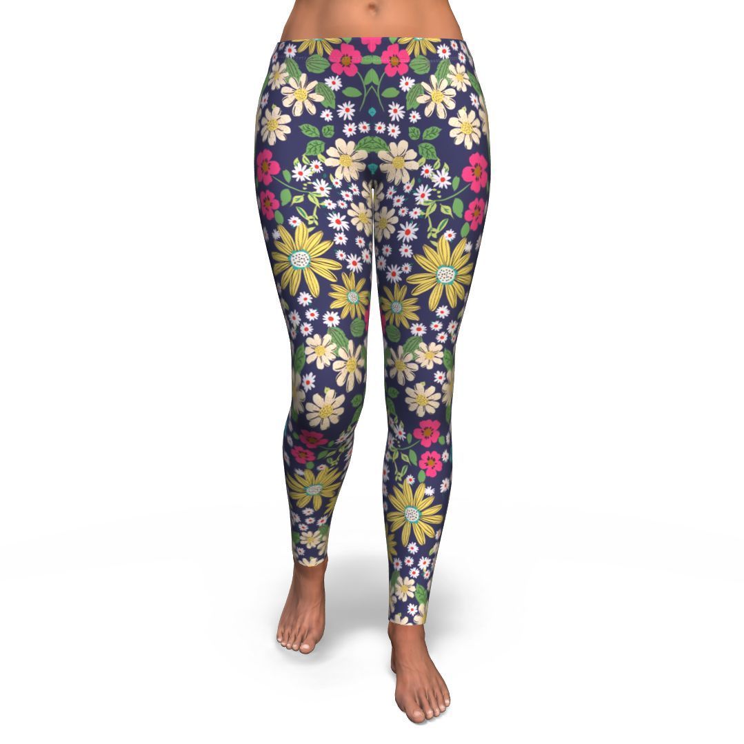 Cute Colorful Daisy Pattern Print Pattern Women Leggings-grizzshop