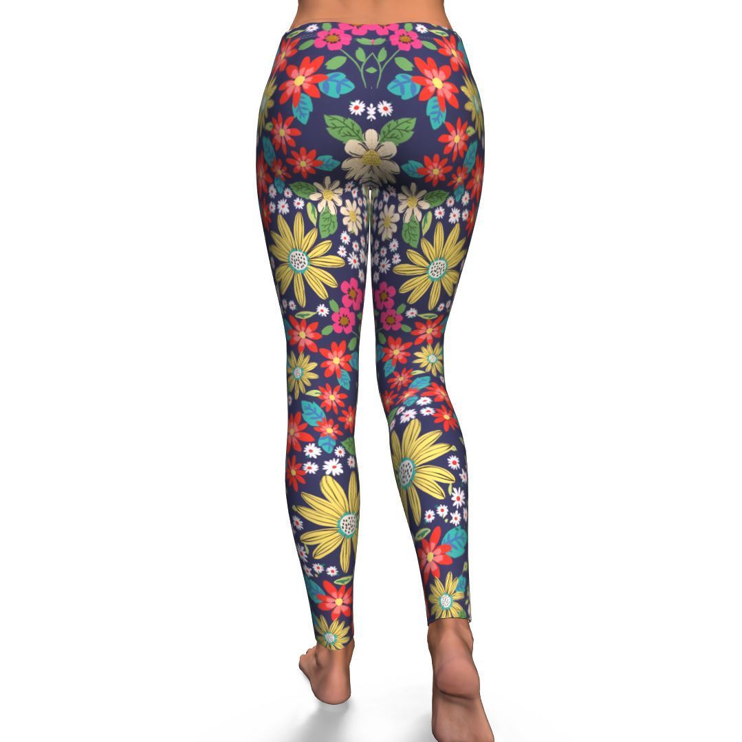 Cute Colorful Daisy Pattern Print Pattern Women Leggings-grizzshop