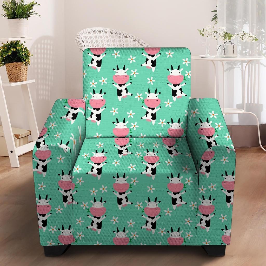 Cute Cow Floral Print Armchair Cover-grizzshop