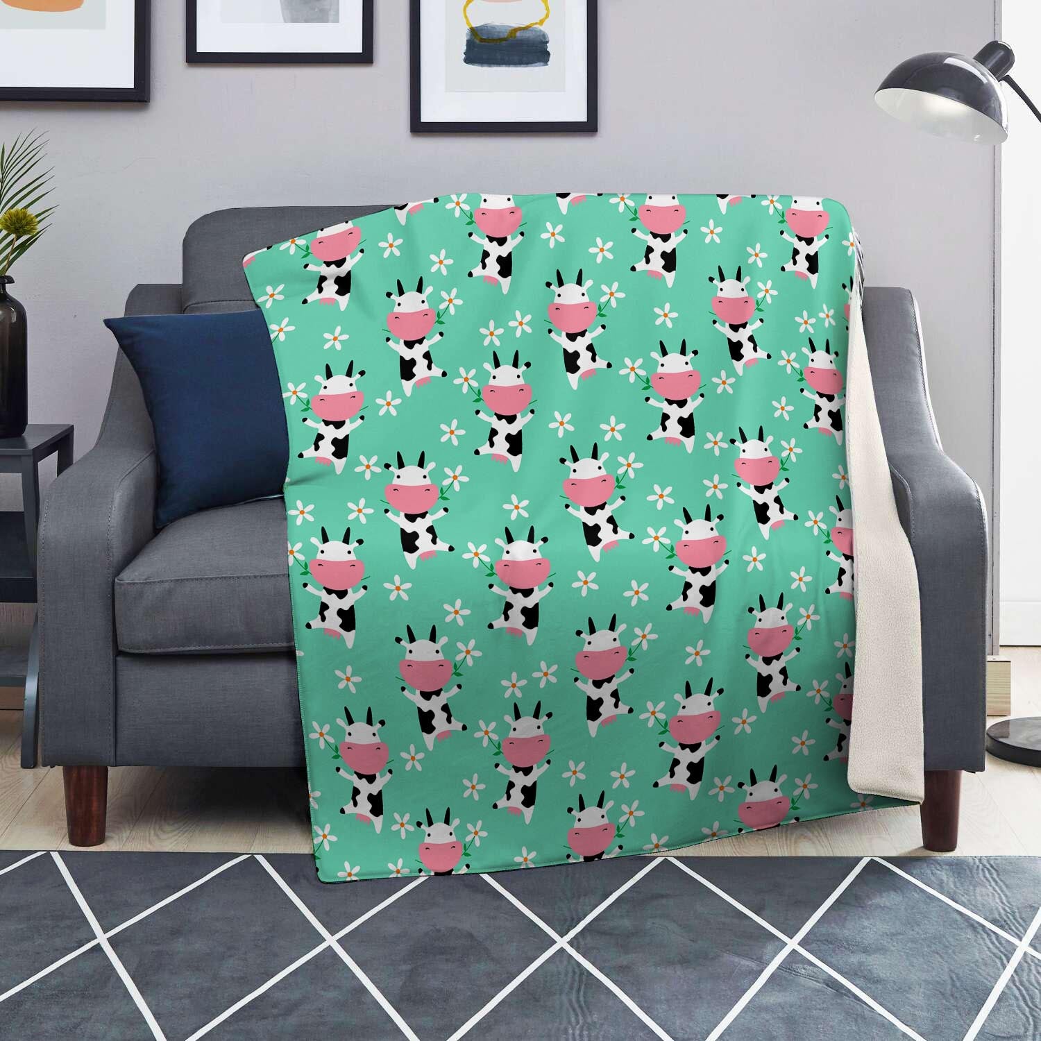 Cute Cow Floral Print Blanket-grizzshop