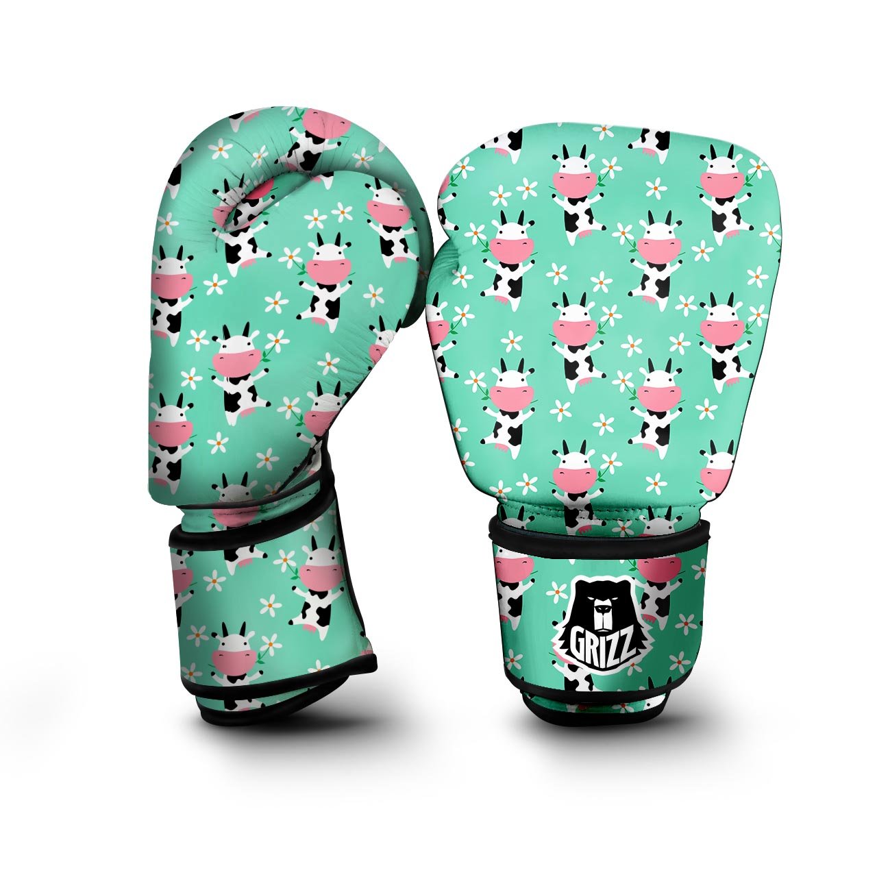 Cute Cow Floral Print Boxing Gloves-grizzshop