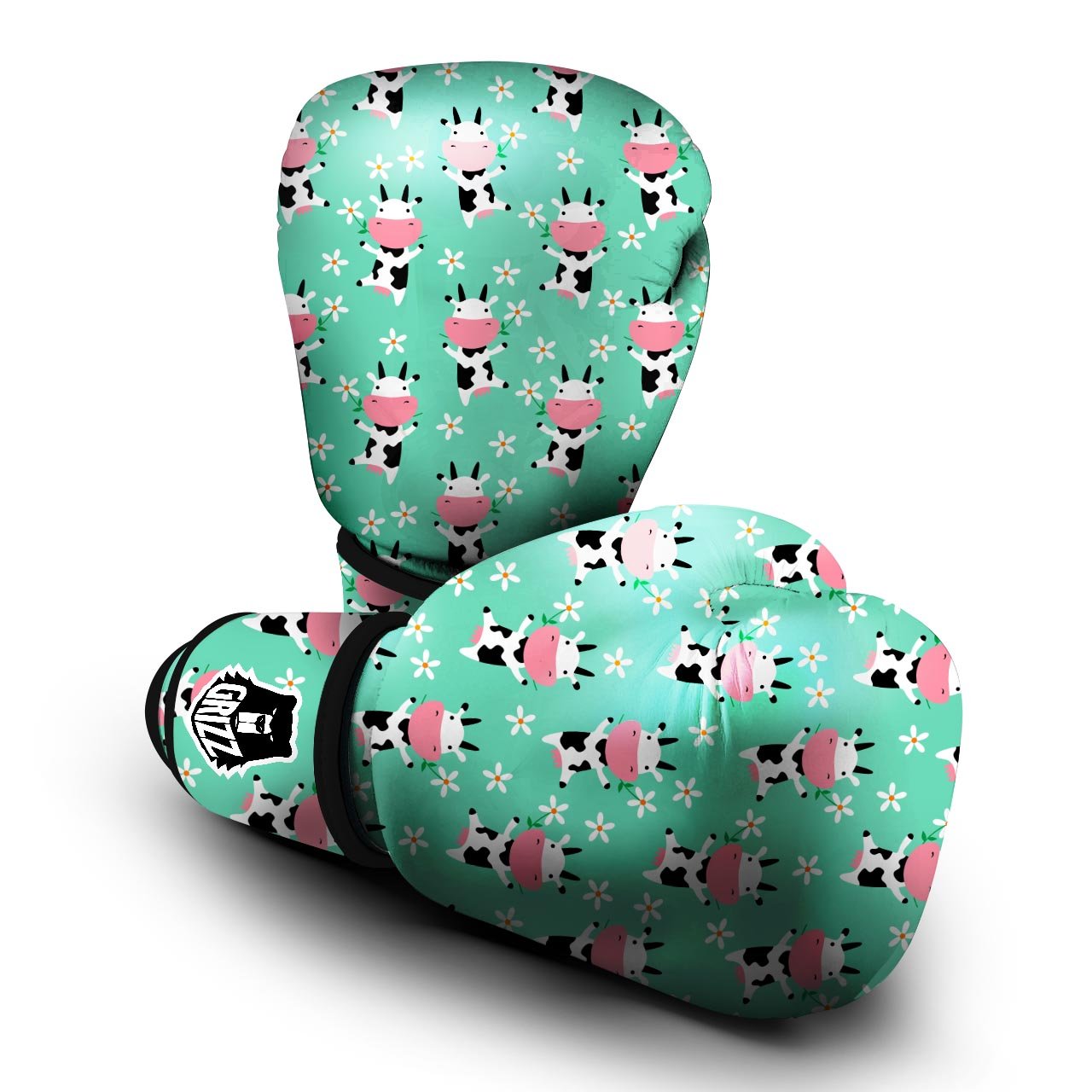 Cute Cow Floral Print Boxing Gloves-grizzshop